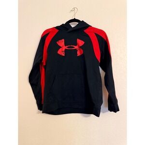 Under Armour Boys Black Red Hoodie Youth Large Athletic Logo Pullover